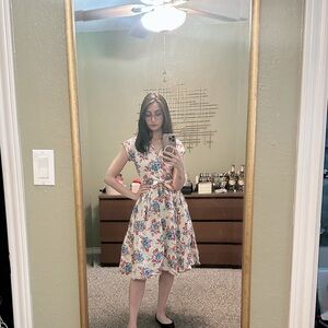 Bernie Dexter Red and Blue Floral rose Dress